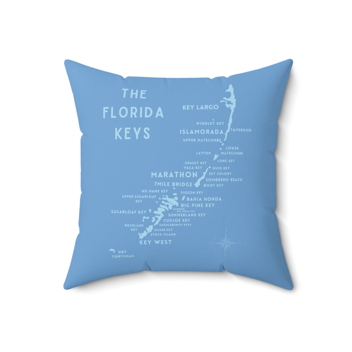 Florida Keys Map - blue throw pillow - four sizes - marathon, islamorada, key west, key largo