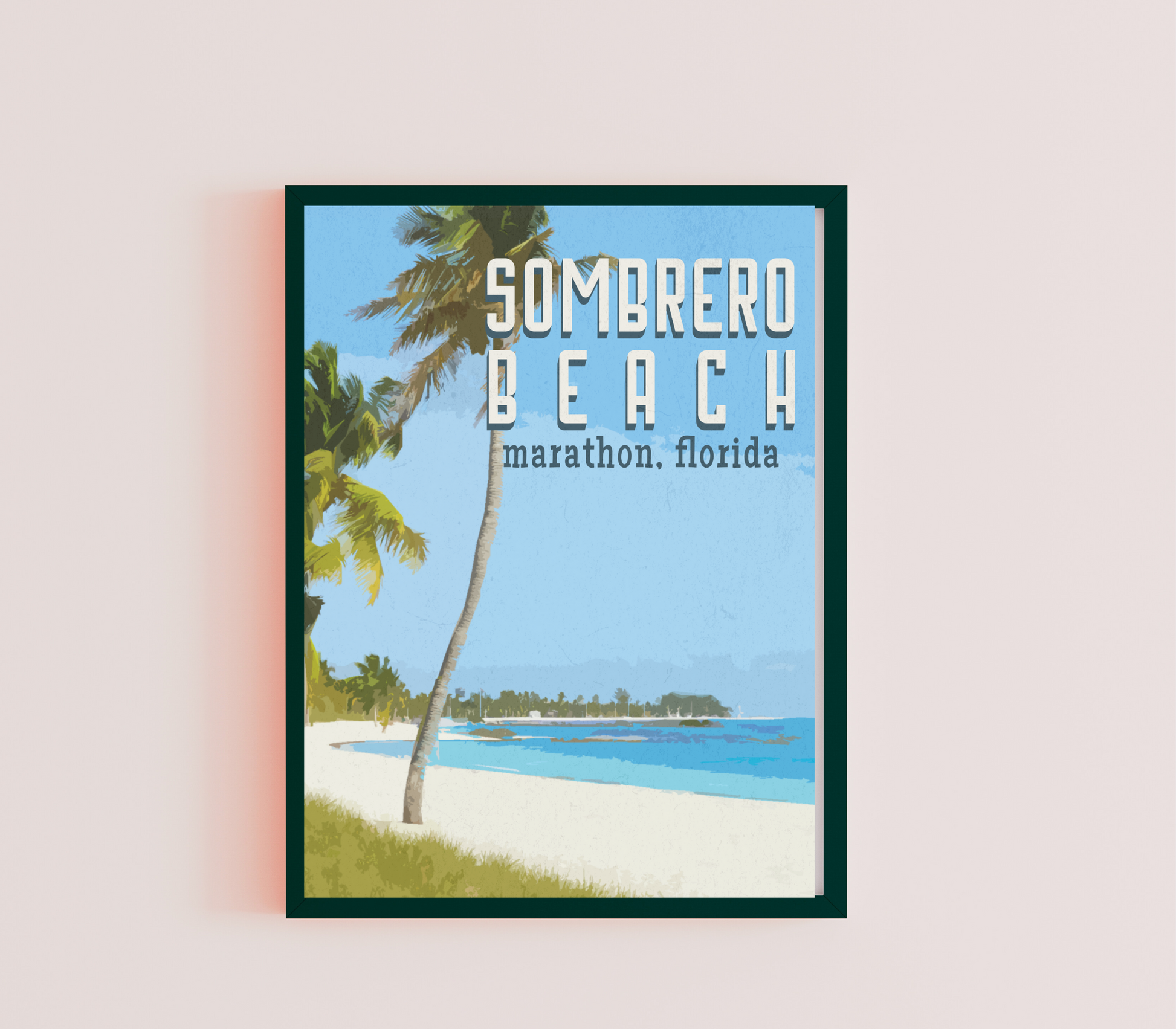 sombrero beach travel print, florida keys poster