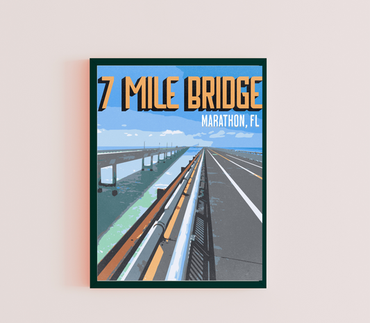 Poster Seven Mile Bridge - Retro Travel Poster - Marathon Florida Keys Travel Print
