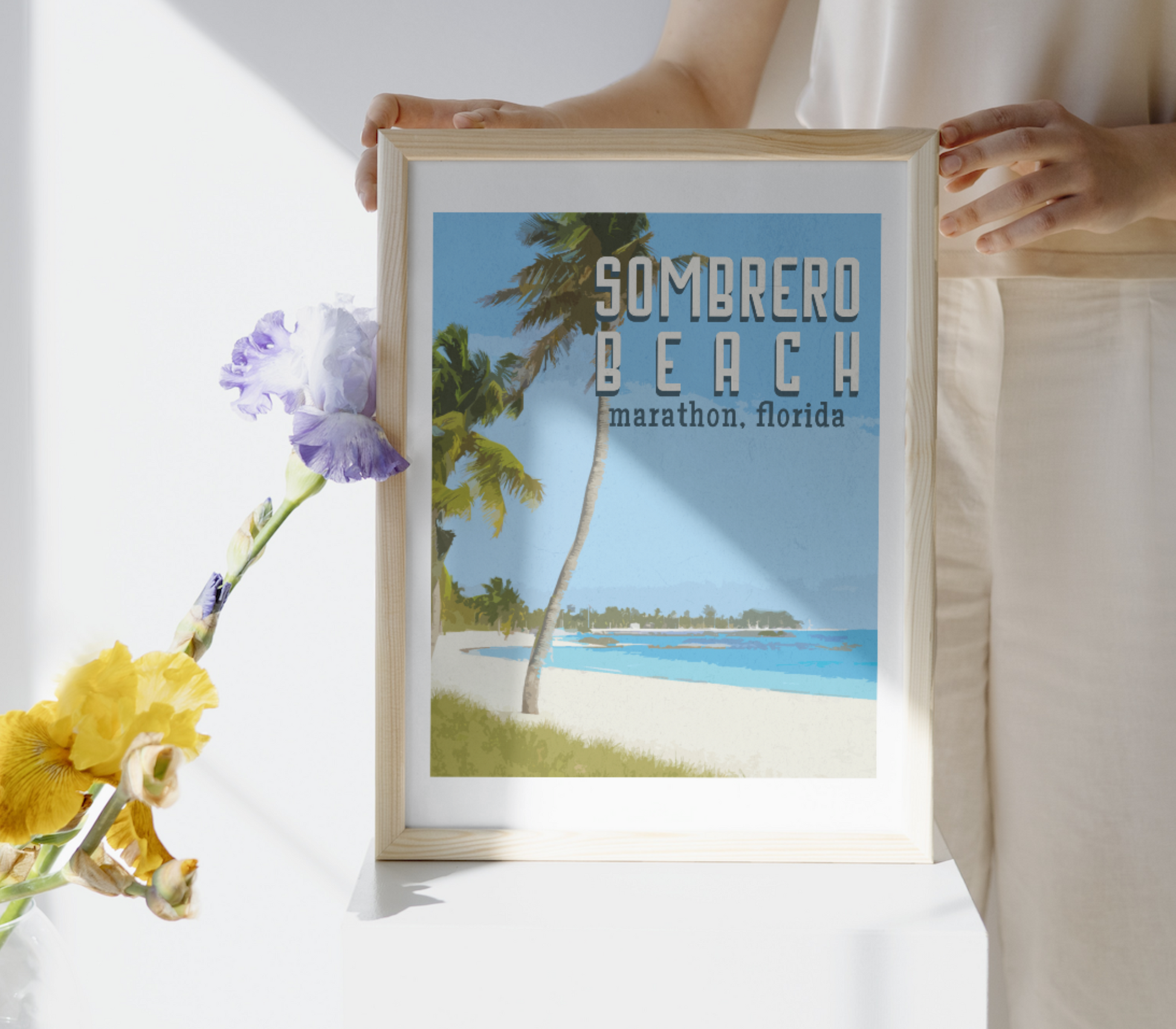 sombrero beach travel print, florida keys poster