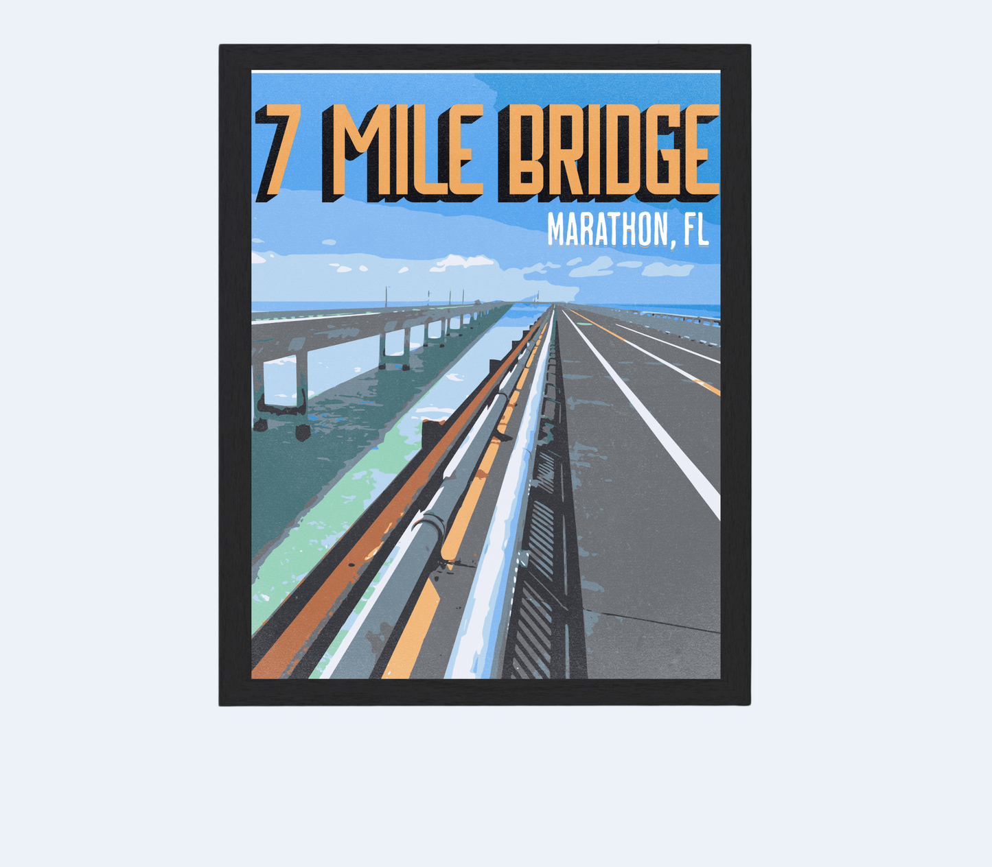 Poster Seven Mile Bridge - Retro Travel Poster - Marathon Florida Keys Travel Print