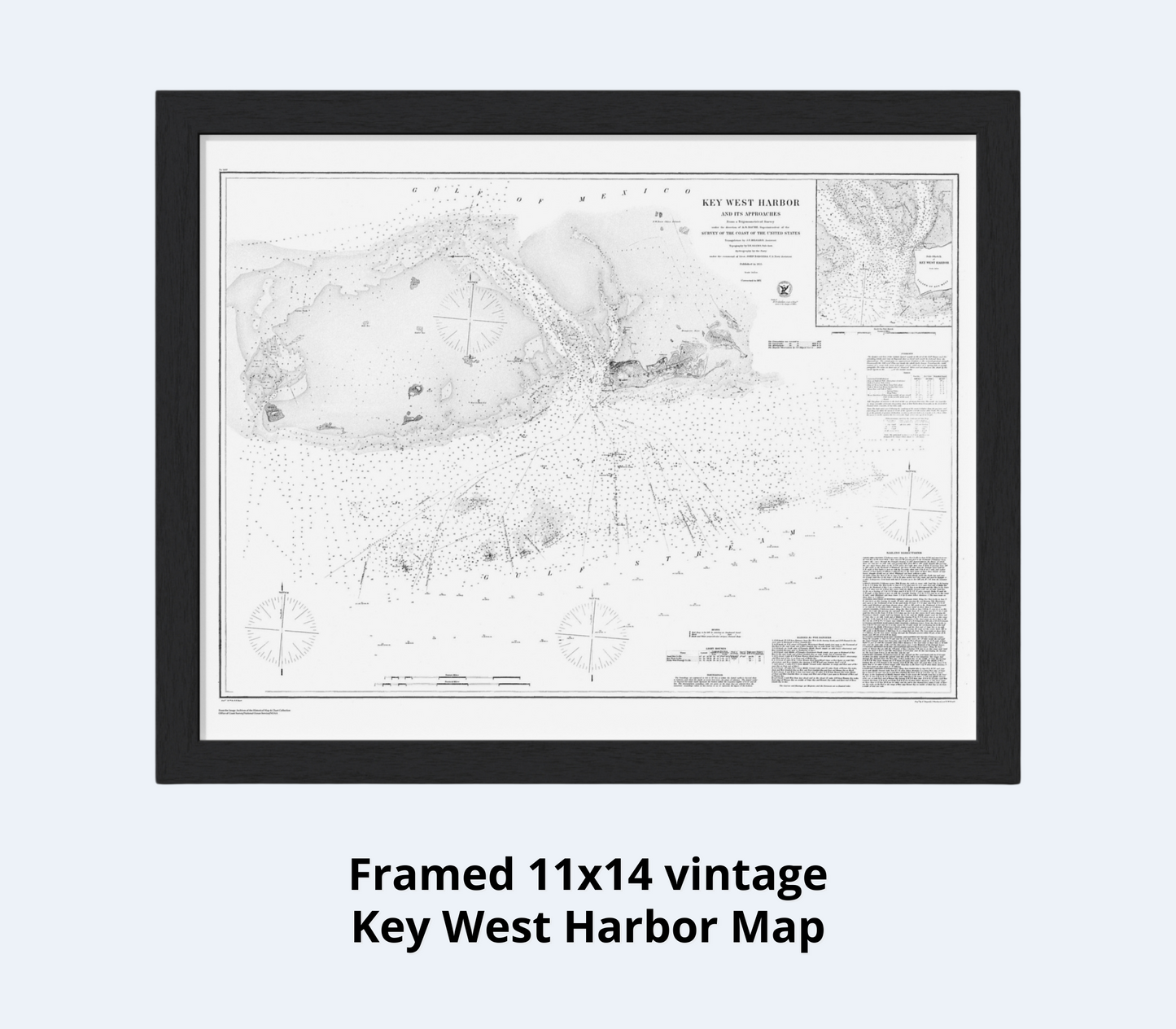 Key West Map - Wall art - Coastal decor - Black and white harbor map