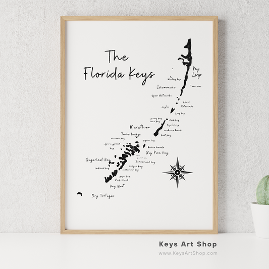 Florida Keys Map - Wall Art - vintage- key west, islamorada, marathon