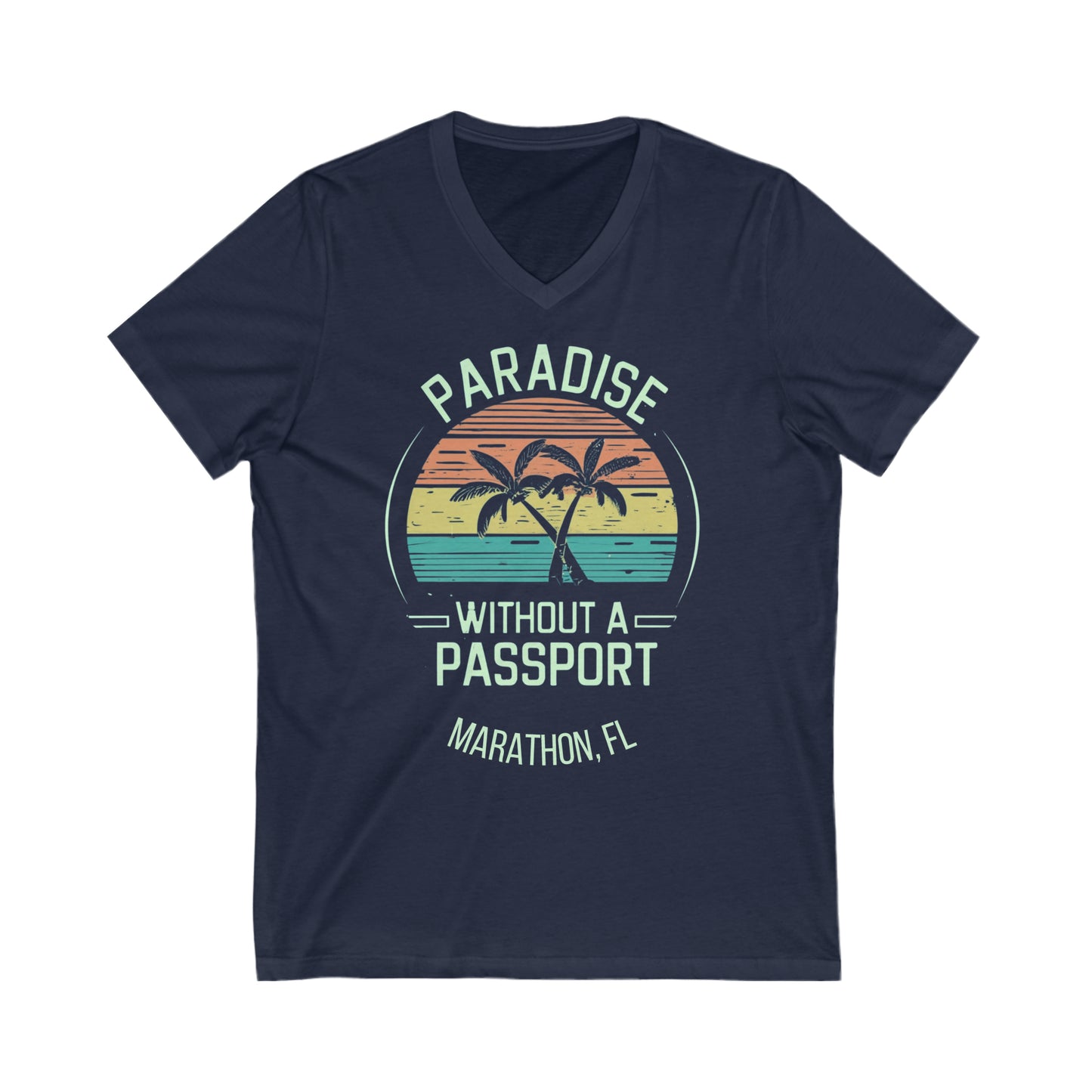 Paradise without a passport vintage -  vneck tee - marathon florida vneck - womens or mens