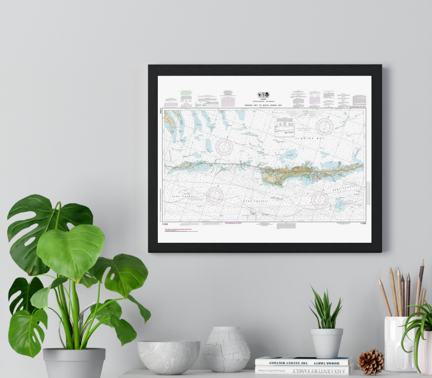 Grassy Key to Bahia Honda Map - Middle Keys - Marathon Map Print Wall Art - Frame optional