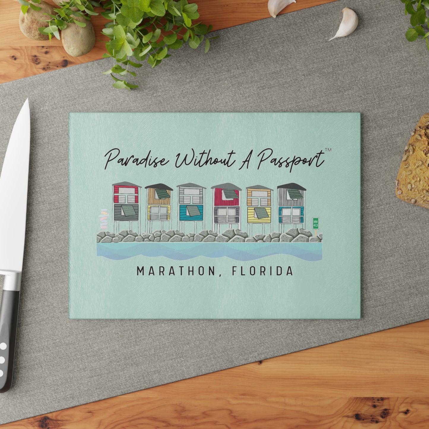 Paradise without a Passport - Glass Cutting Board