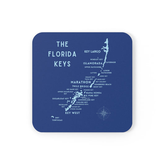Florida Keys Map - Blue -  Cork Back Coaster