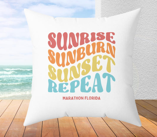 White sunrise sunburn sunset repeat - marathon florida pillow blue